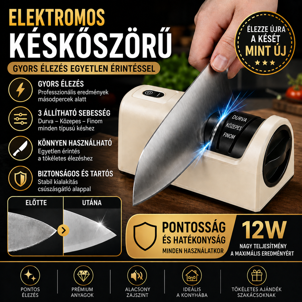 【Korlátozott ideig 50% kedvezmény!】 Többfunkciós, újratölthető akkus elektromos késélező