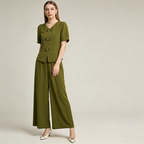 【Korlátozott ideig 50% kedvezmény!】【M-5XL】 Tavaszi divatos jégselyem női szett – Felső + bő szárú nadrág