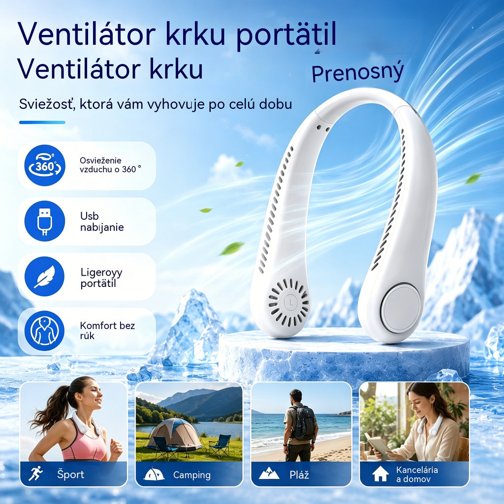 【Kedvezmény】Nyakba akasztható klímaventilátor – rendkívül csendes, hordozható és 360°-ban forgatható – ideális nyárra