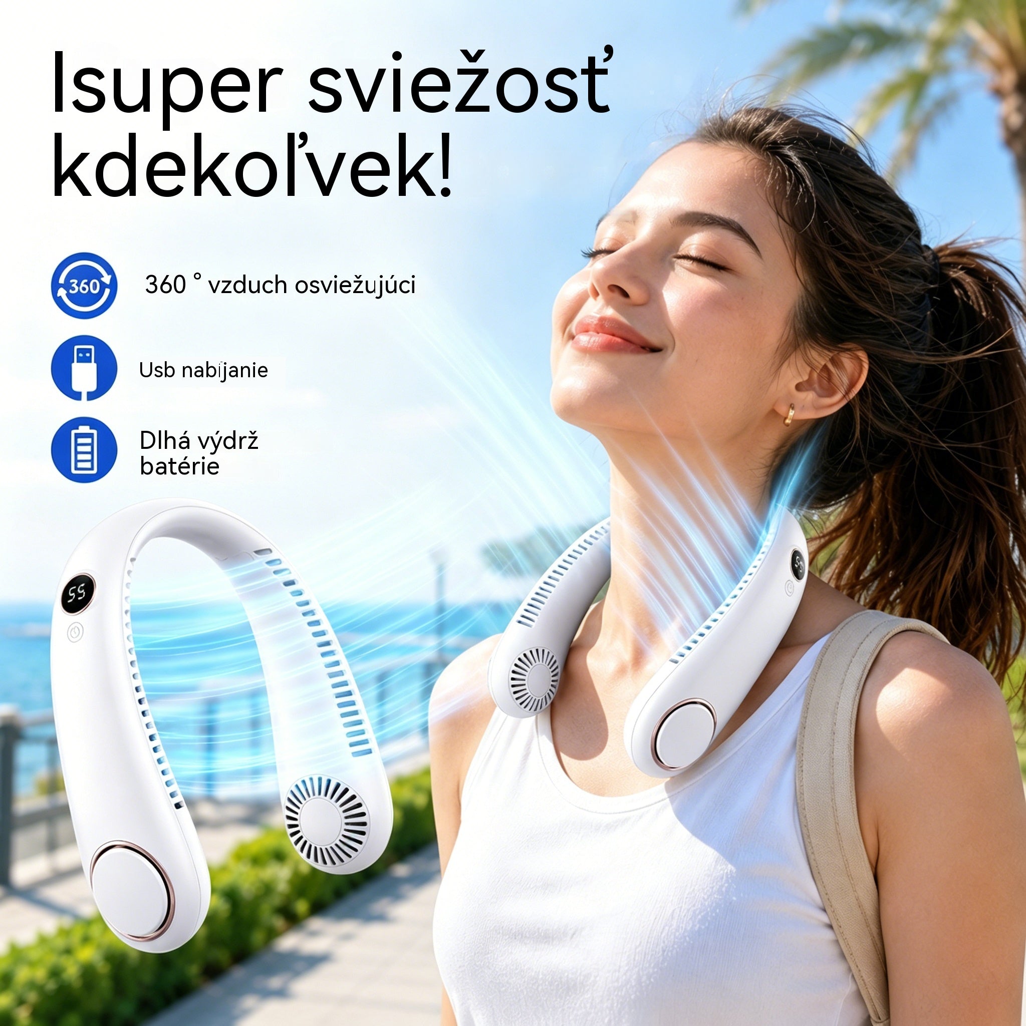 【Kedvezmény】Nyakba akasztható klímaventilátor – rendkívül csendes, hordozható és 360°-ban forgatható – ideális nyárra