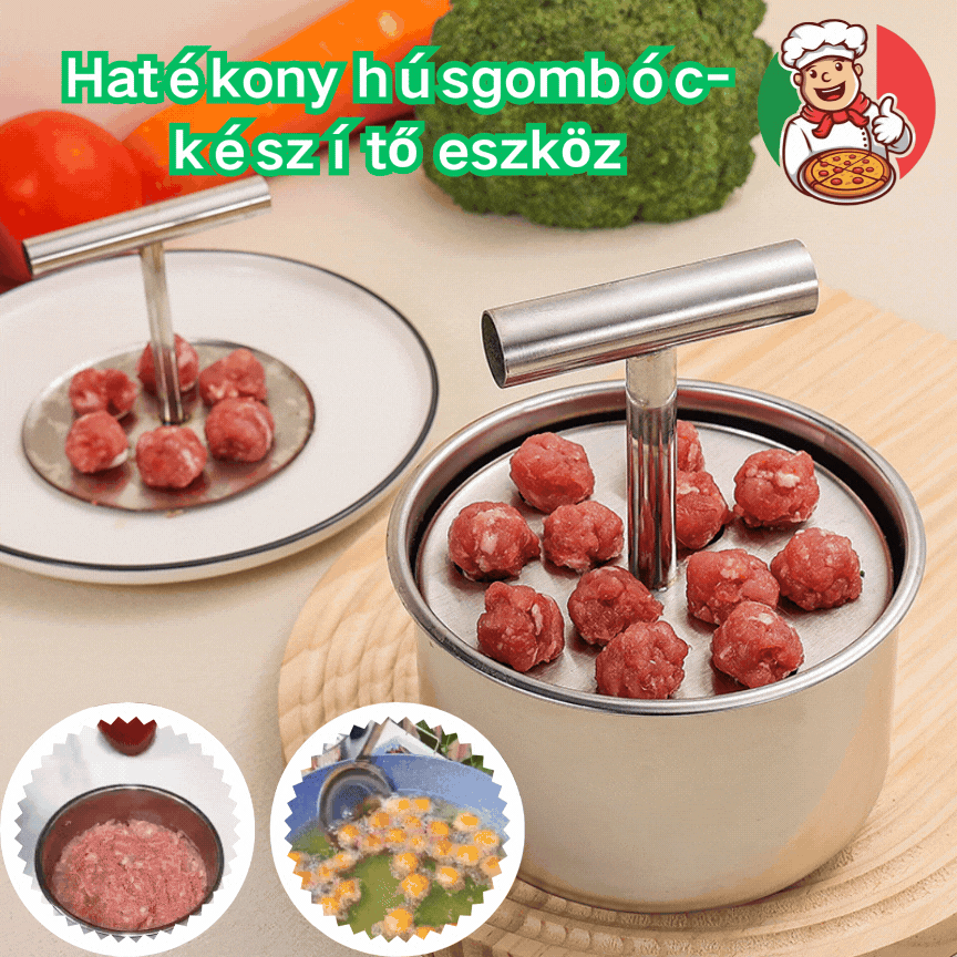Rozsdamentes acél húsgolyó formázó, praktikus konyhai eszköz – ideális hús- és halgolyókhoz