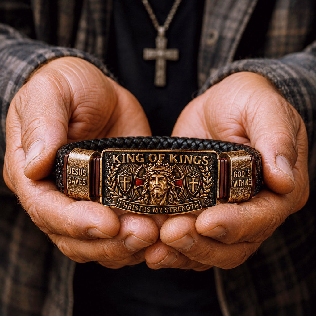 【Akció!】King of Kings Faith Ten karkötők - Állítható keresztény csuklópánt ajándék