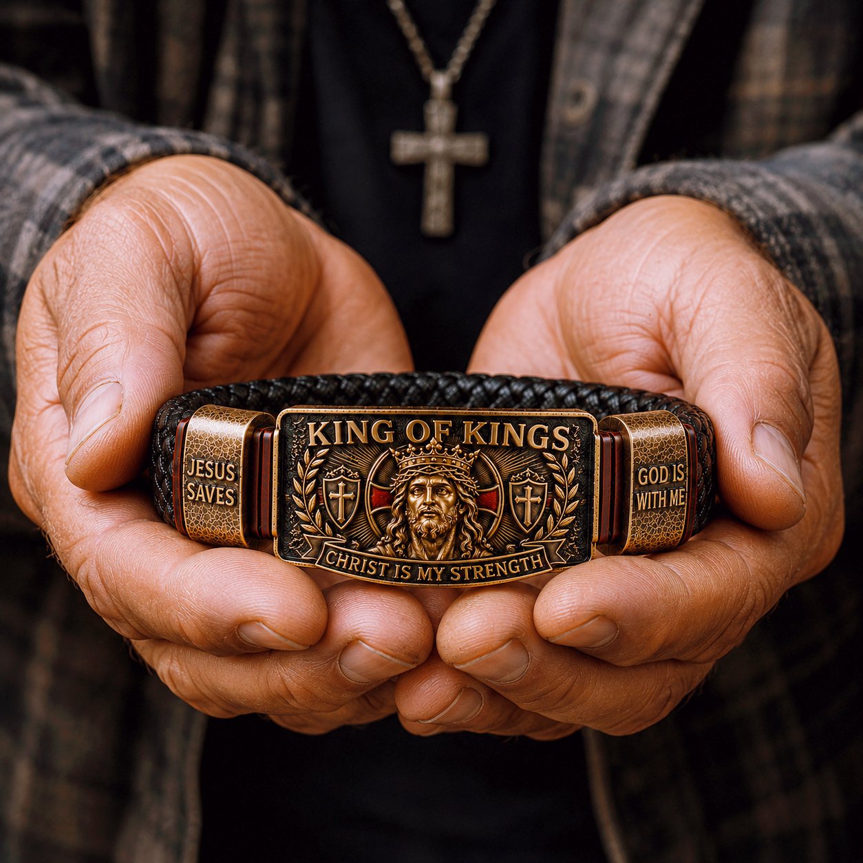 【Akció!】King of Kings Faith Ten karkötők - Állítható keresztény csuklópánt ajándék