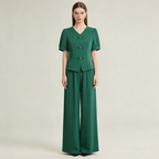 【Korlátozott ideig 50% kedvezmény!】【M-5XL】 Tavaszi divatos jégselyem női szett – Felső + bő szárú nadrág