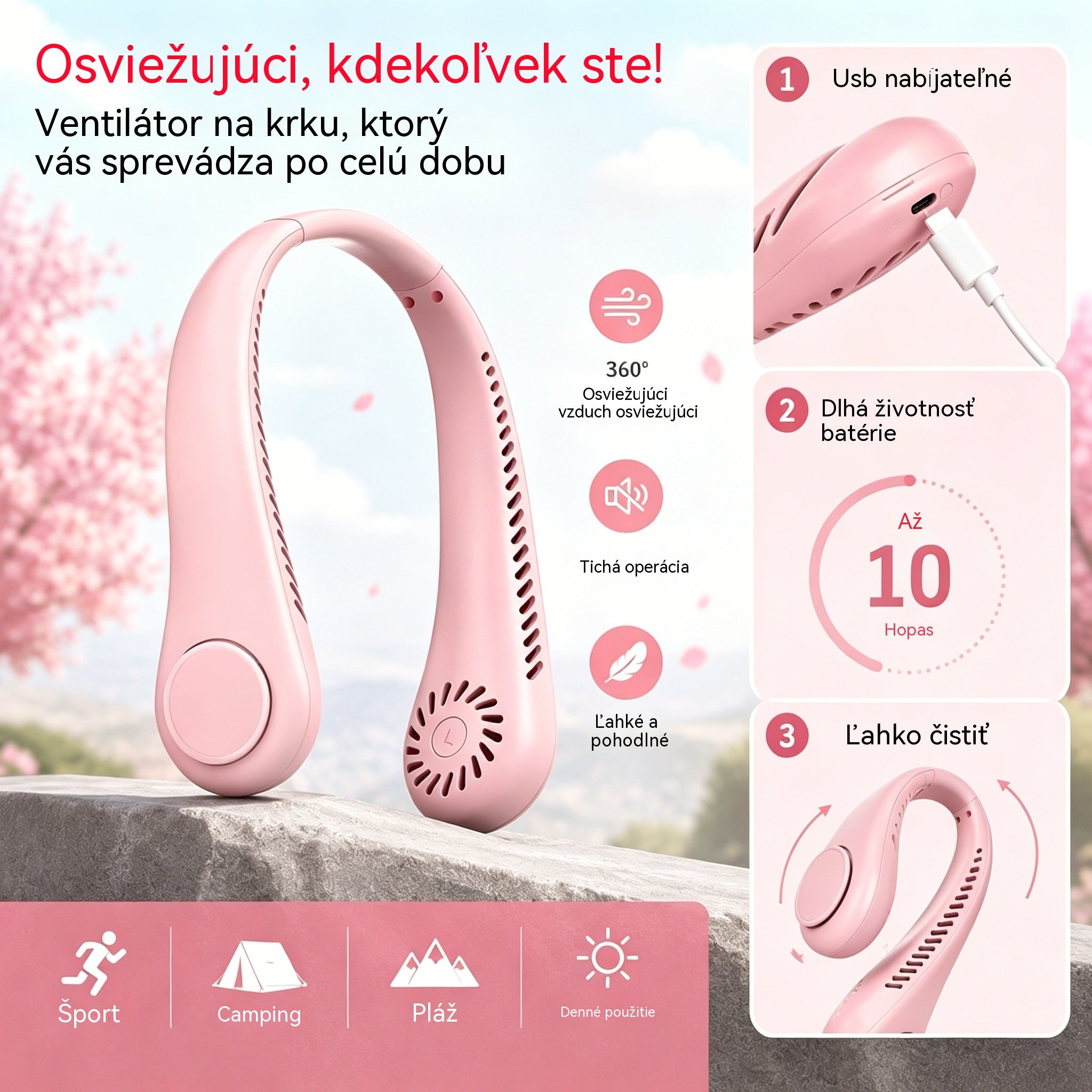 【Kedvezmény】Nyakba akasztható klímaventilátor – rendkívül csendes, hordozható és 360°-ban forgatható – ideális nyárra